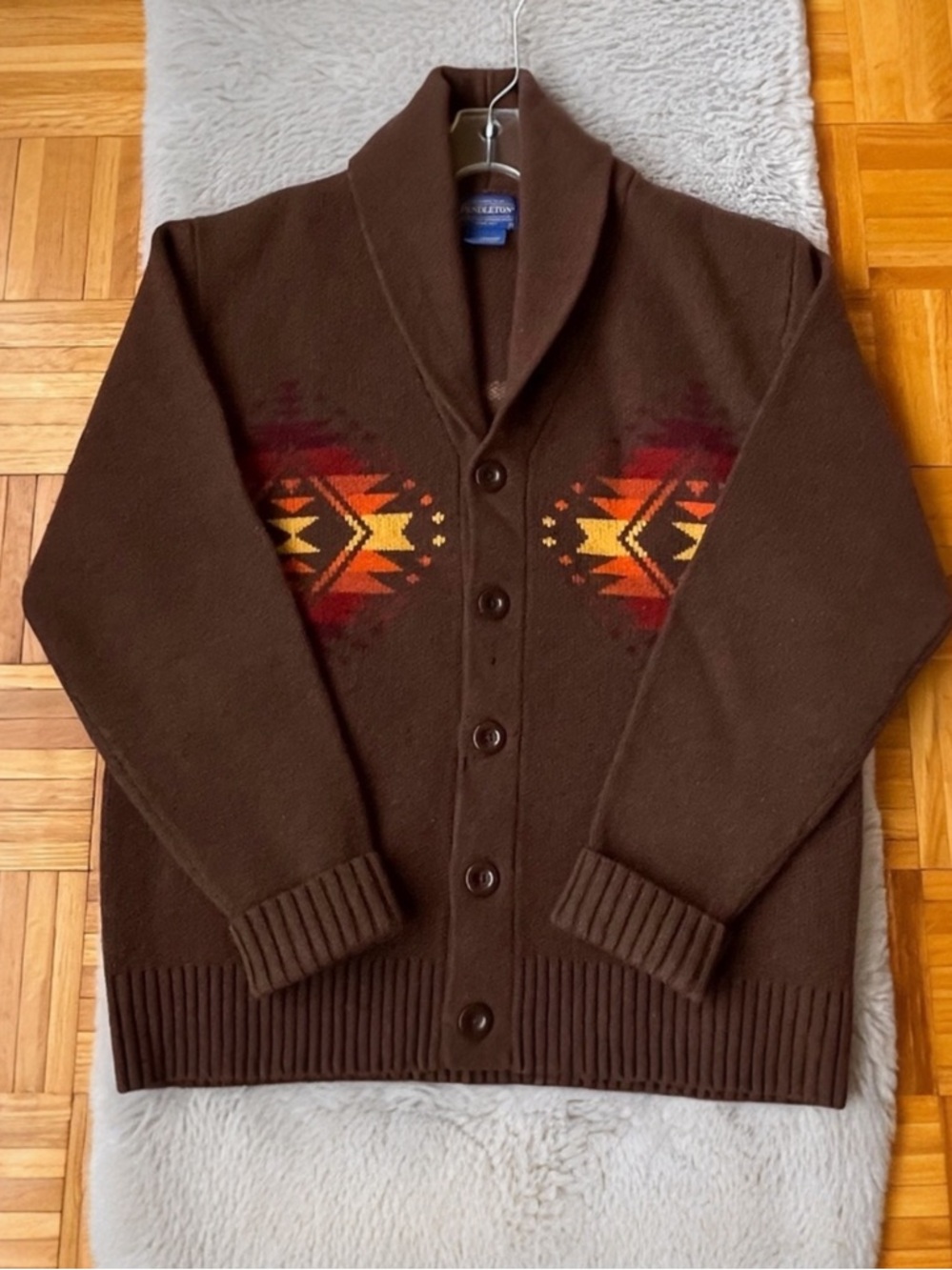 PENDLETON Lambswool Cardigan Sweater Men Medium Brown Southwestern Button Front